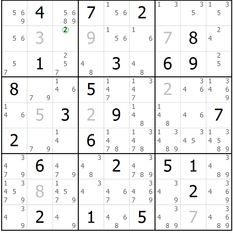 Position des candidats pour la solution de la Gr 43 page 46 du magazine de sudoku Virtuose n° 104