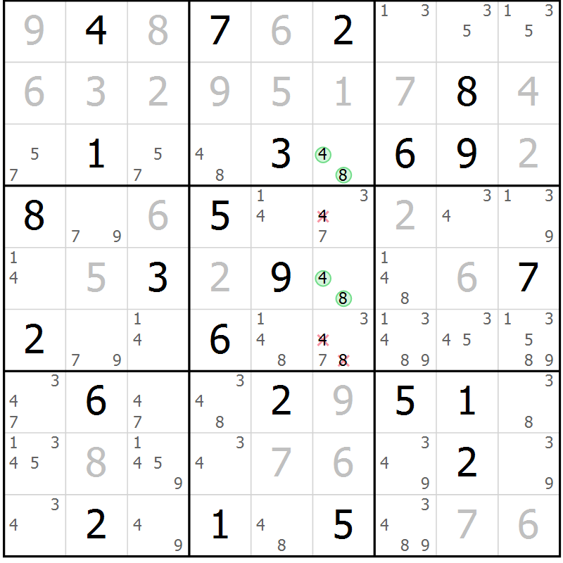 Position des candidats pour la solution de la Gr 43 page 46 du magazine de sudoku Virtuose n° 104