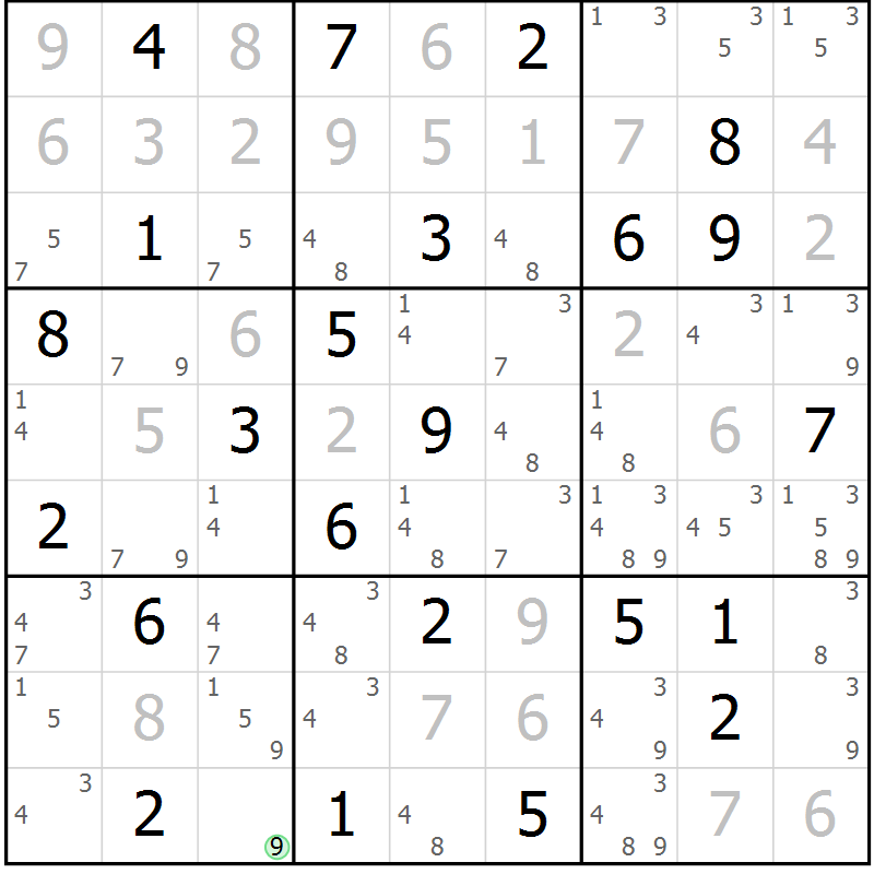 Position des candidats pour la solution de la Gr 43 page 46 du magazine de sudoku Virtuose n° 104