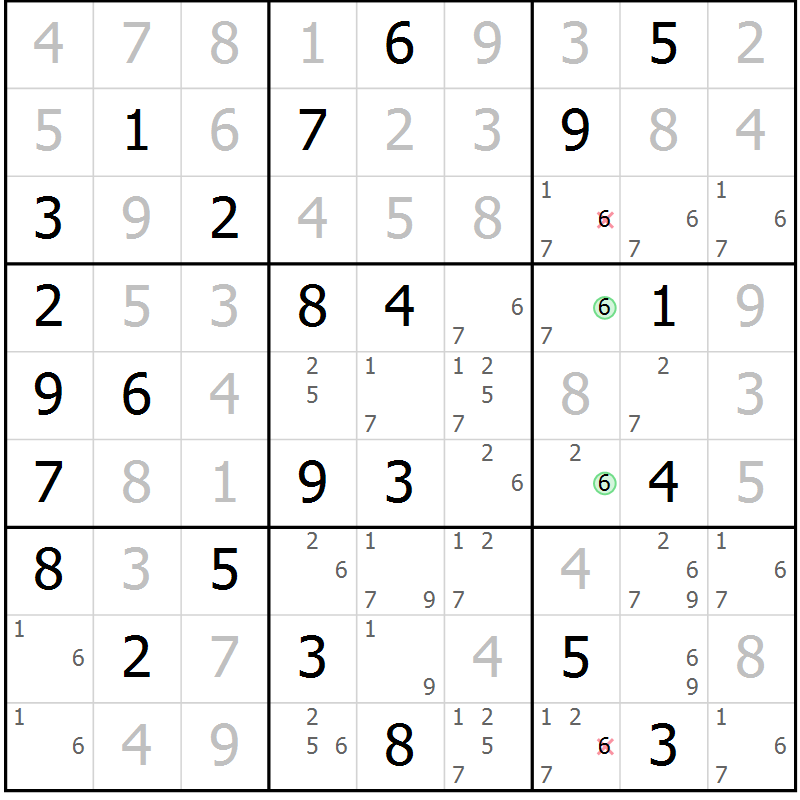 Position des candidats pour la solution de la Gr 44 page 47 du magazine de sudoku Virtuose n° 104