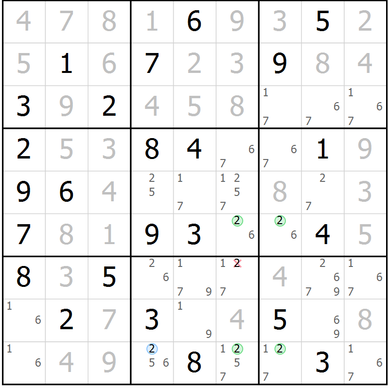 Position des candidats pour la solution de la Gr 44 page 47 du magazine de sudoku Virtuose n° 104
