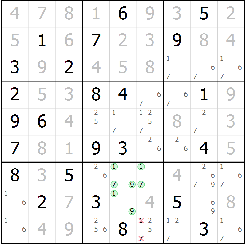 Position des candidats pour la solution de la Gr 44 page 47 du magazine de sudoku Virtuose n° 104
