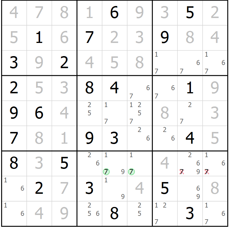 Position des candidats pour la solution de la Gr 44 page 47 du magazine de sudoku Virtuose n° 104