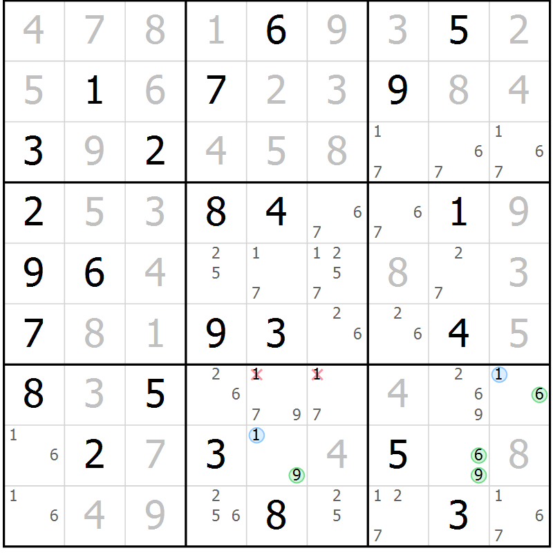 Position des candidats pour la solution de la Gr 44 page 47 du magazine de sudoku Virtuose n° 104