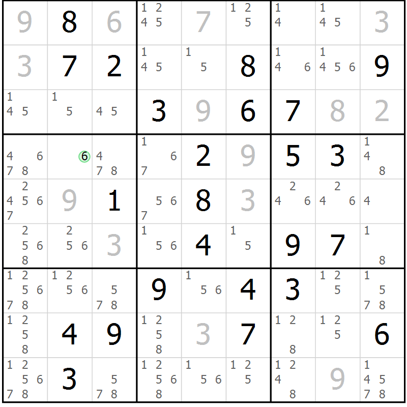 Position des candidats pour la solution de la Gr 45 page 48 du magazine de sudoku Virtuose n° 104
