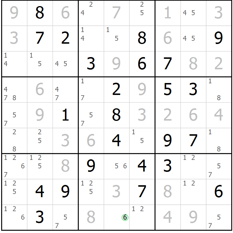 Position des candidats pour la solution de la Gr 45 page 48 du magazine de sudoku Virtuose n° 104