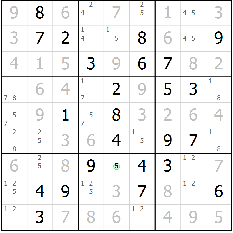 Position des candidats pour la solution de la Gr 45 page 48 du magazine de sudoku Virtuose n° 104