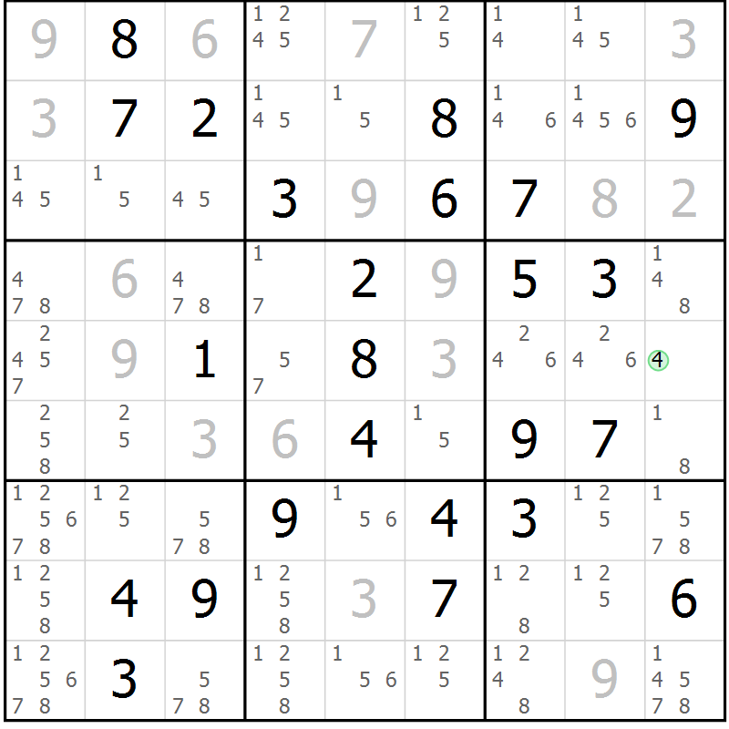 Position des candidats pour la solution de la Gr 45 page 48 du magazine de sudoku Virtuose n° 104