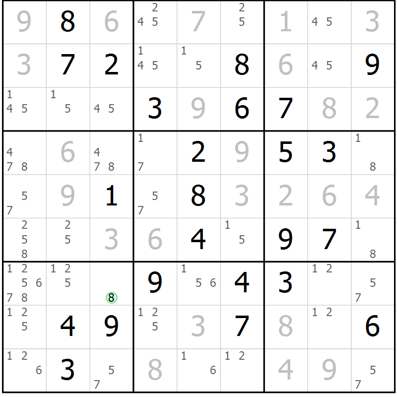 Position des candidats pour la solution de la Gr 45 page 48 du magazine de sudoku Virtuose n° 104