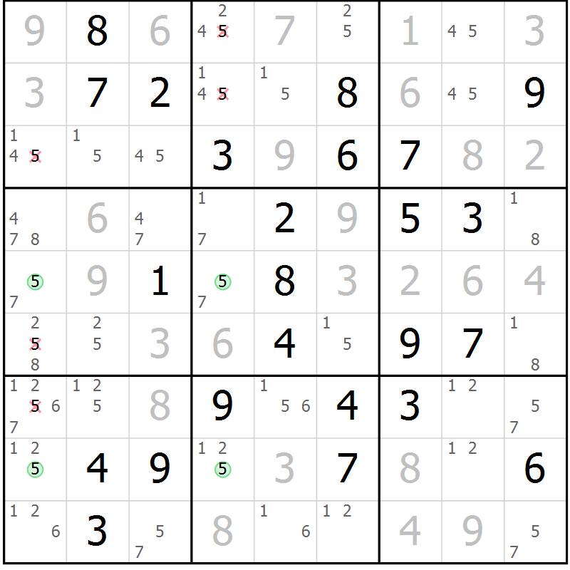 Position des candidats pour la solution de la Gr 45 page 48 du magazine de sudoku Virtuose n° 104