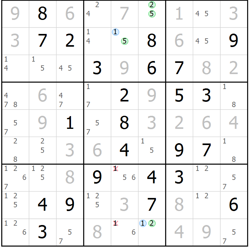 Position des candidats pour la solution de la Gr 45 page 48 du magazine de sudoku Virtuose n° 104
