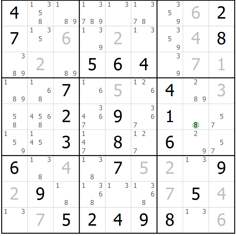 Position des candidats pour la solution de la Gr 46 page 49 du magazine de sudoku Virtuose n° 104