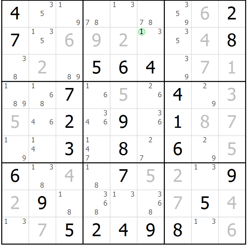 Position des candidats pour la solution de la Gr 46 page 49 du magazine de sudoku Virtuose n° 104