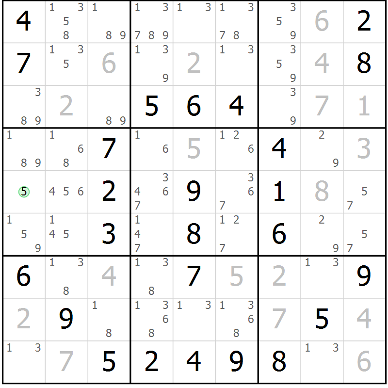 Position des candidats pour la solution de la Gr 46 page 49 du magazine de sudoku Virtuose n° 104