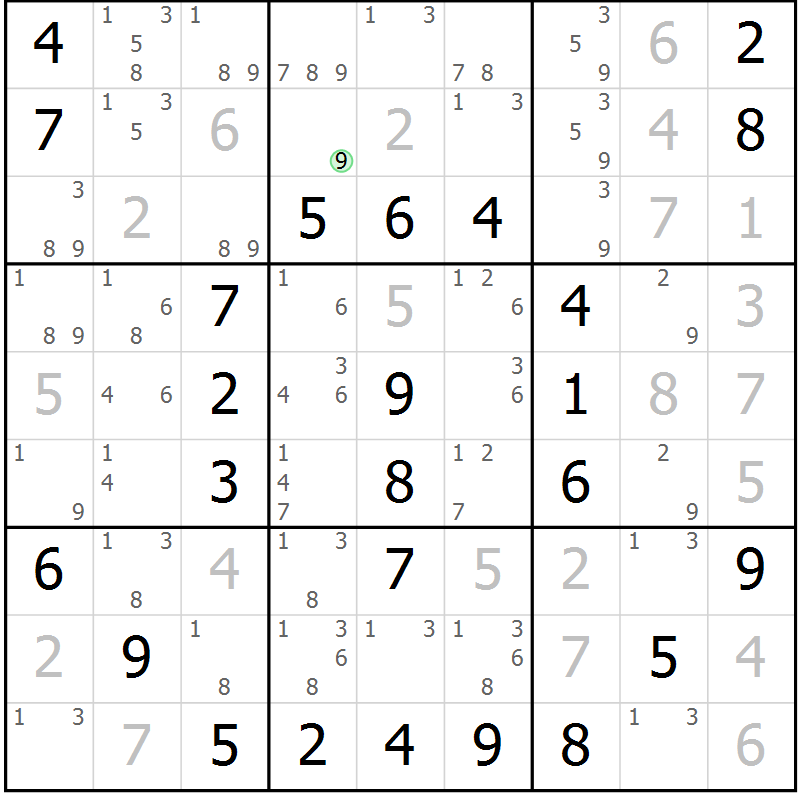 Position des candidats pour la solution de la Gr 46 page 49 du magazine de sudoku Virtuose n° 104