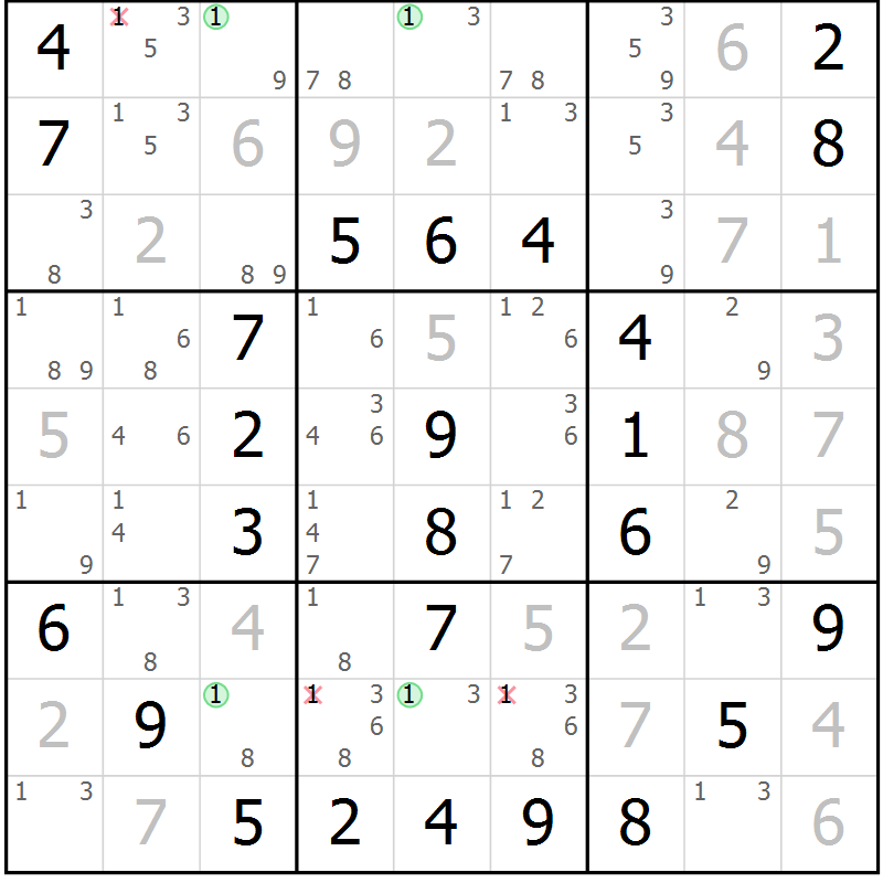Position des candidats pour la solution de la Gr 46 page 49 du magazine de sudoku Virtuose n° 104