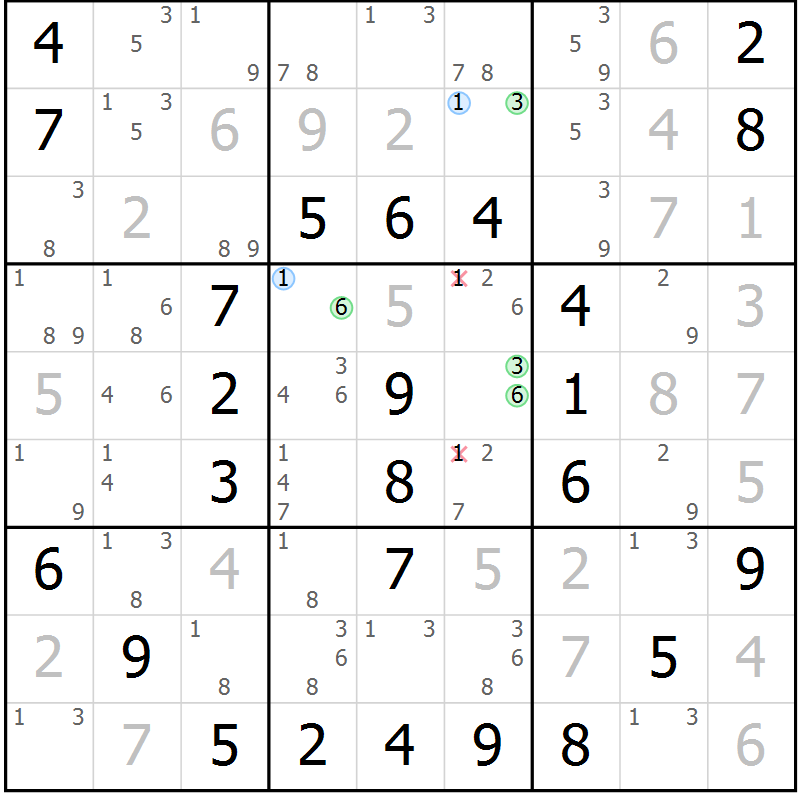 Position des candidats pour la solution de la Gr 46 page 49 du magazine de sudoku Virtuose n° 104