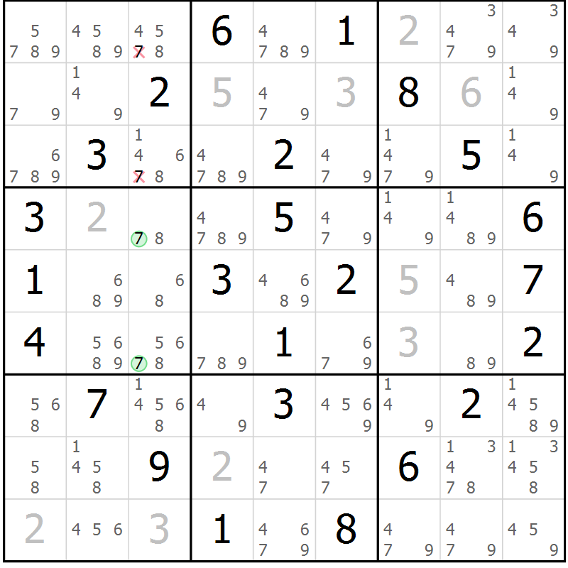 Position des candidats pour la solution de la Gr 47 page 50 du magazine de sudoku Virtuose n° 104