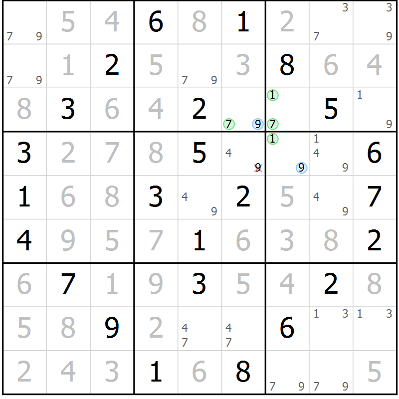 Position des candidats pour la solution de la Gr 47 page 50 du magazine de sudoku Virtuose n° 104