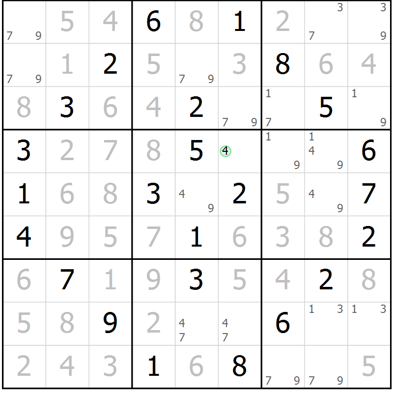 Position des candidats pour la solution de la Gr 47 page 50 du magazine de sudoku Virtuose n° 104