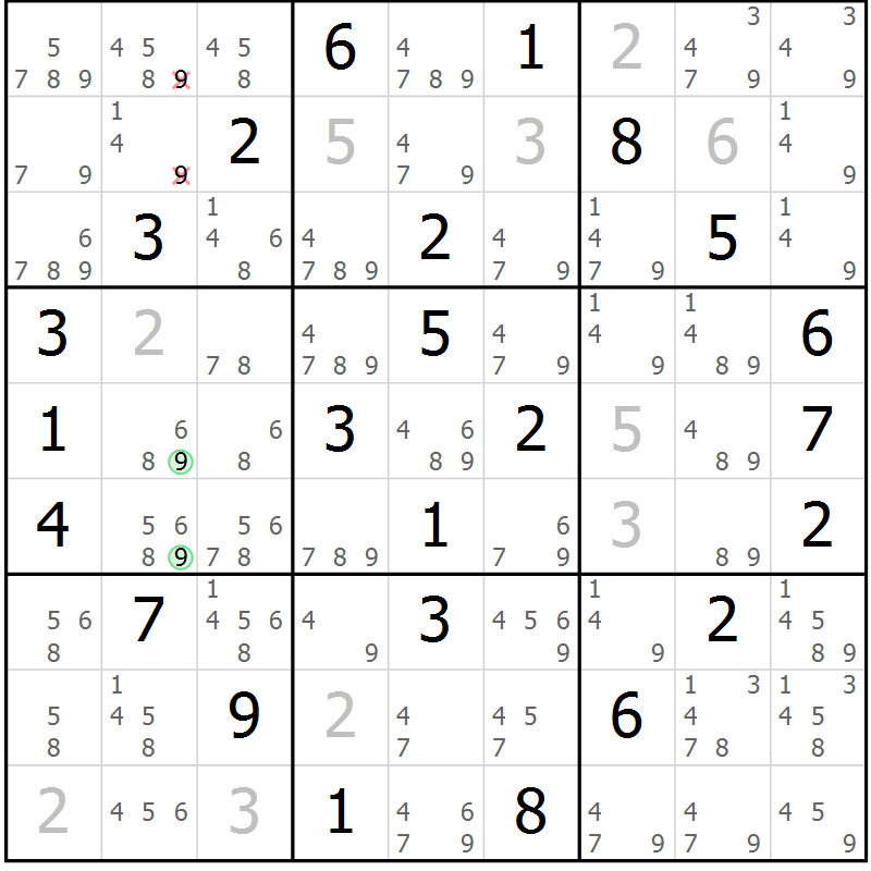 Position des candidats pour la solution de la Gr 47 page 50 du magazine de sudoku Virtuose n° 104