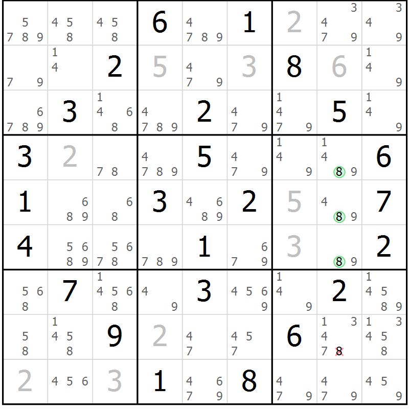 Position des candidats pour la solution de la Gr 47 page 50 du magazine de sudoku Virtuose n° 104