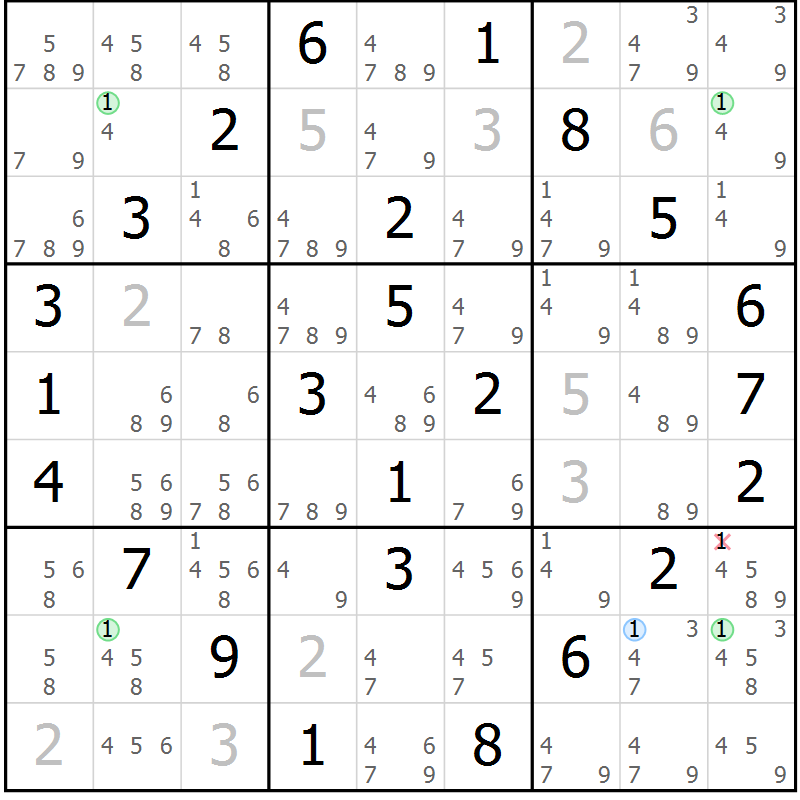 Position des candidats pour la solution de la Gr 47 page 50 du magazine de sudoku Virtuose n° 104