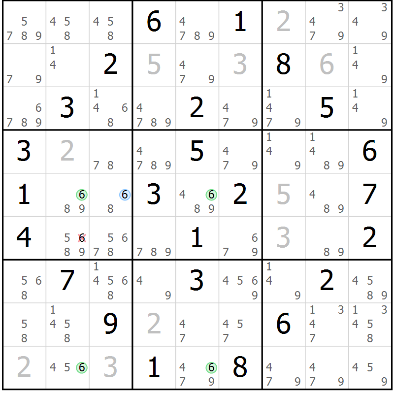 Position des candidats pour la solution de la Gr 47 page 50 du magazine de sudoku Virtuose n° 104
