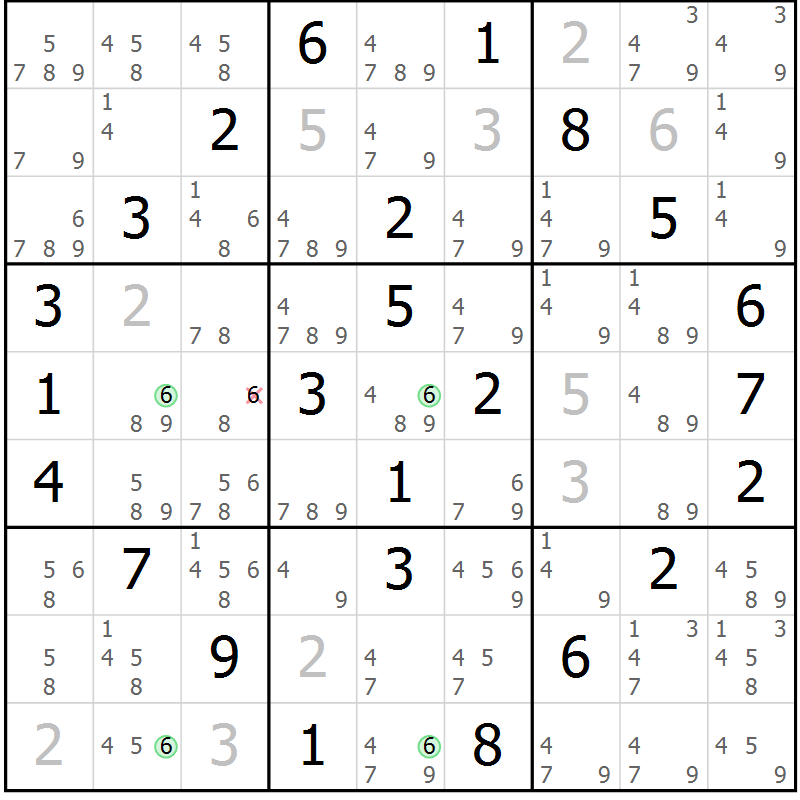 Position des candidats pour la solution de la Gr 47 page 50 du magazine de sudoku Virtuose n° 104
