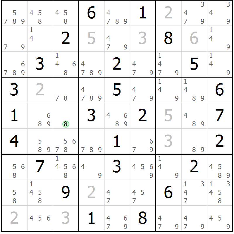 Position des candidats pour la solution de la Gr 47 page 50 du magazine de sudoku Virtuose n° 104