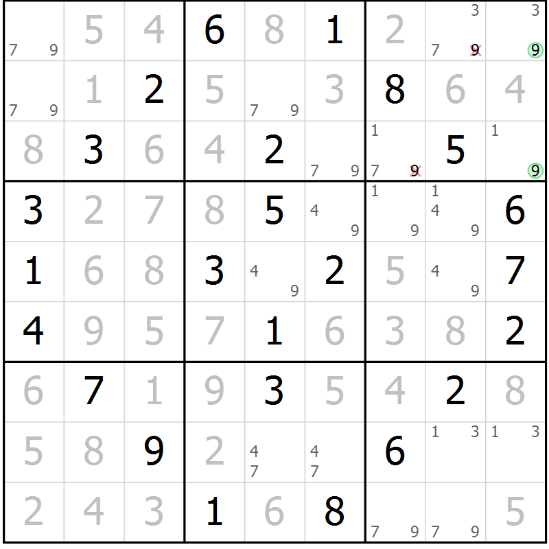 Position des candidats pour la solution de la Gr 47 page 50 du magazine de sudoku Virtuose n° 104