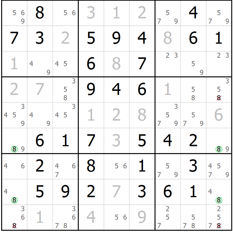 Position des candidats pour la solution de la Gr 48 page 51 du magazine de sudoku Virtuose n° 104