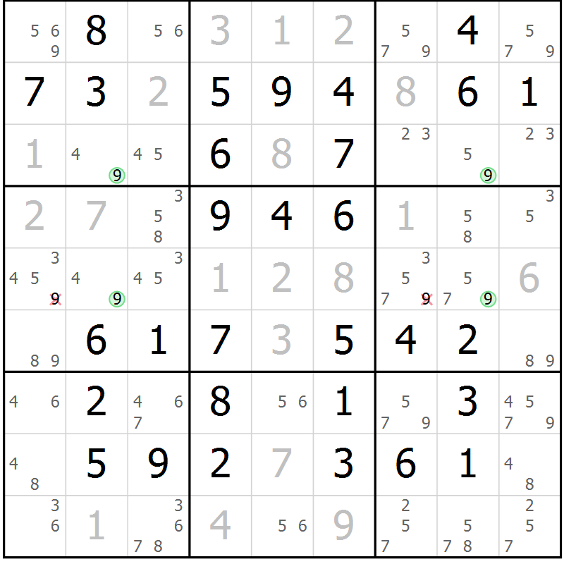 Position des candidats pour la solution de la Gr 48 page 51 du magazine de sudoku Virtuose n° 104