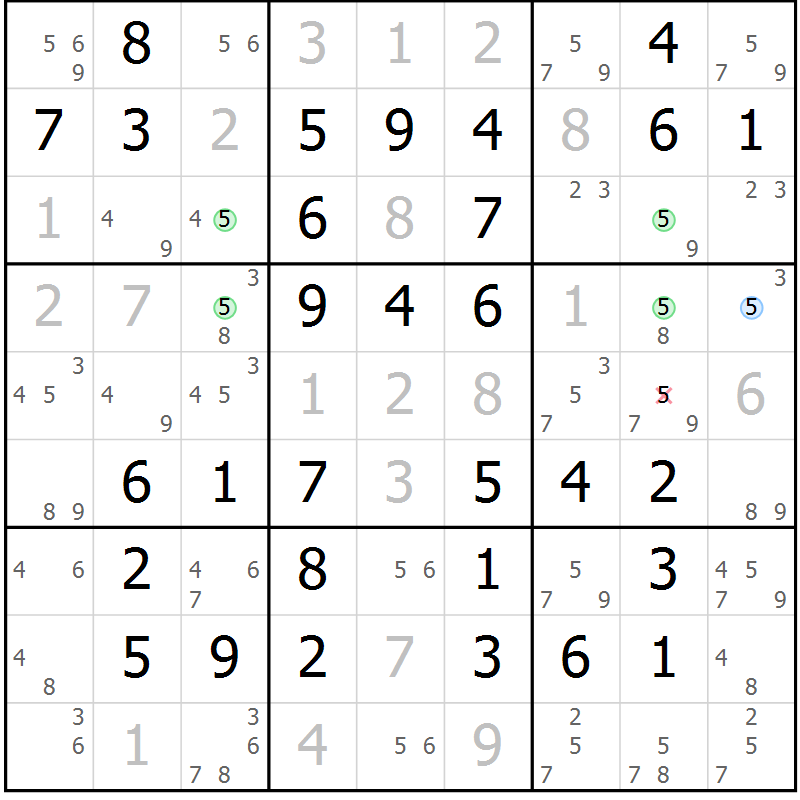 Position des candidats pour la solution de la Gr 48 page 51 du magazine de sudoku Virtuose n° 104