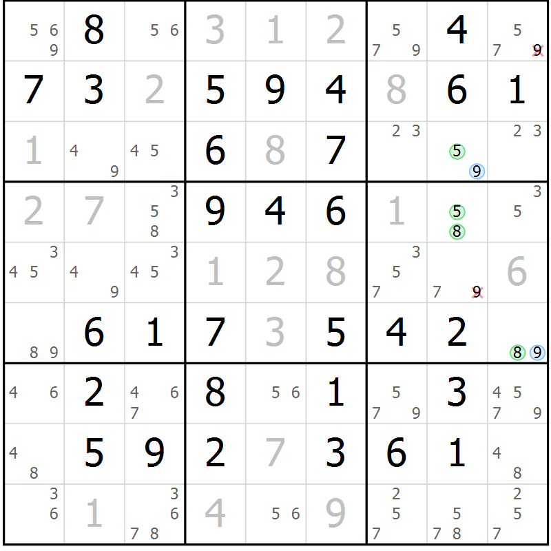 Position des candidats pour la solution de la Gr 48 page 51 du magazine de sudoku Virtuose n° 104
