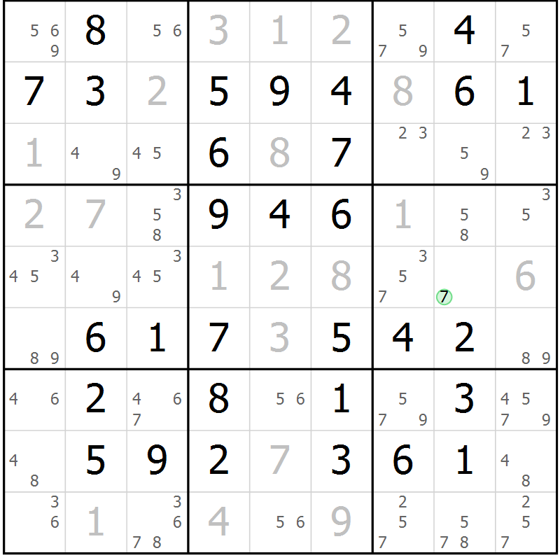Position des candidats pour la solution de la Gr 48 page 51 du magazine de sudoku Virtuose n° 104