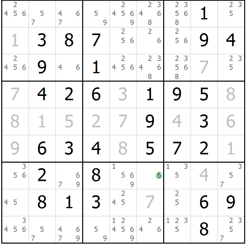 Position des candidats pour la solution de la Gr 49 page 52 du magazine de sudoku Virtuose n° 104