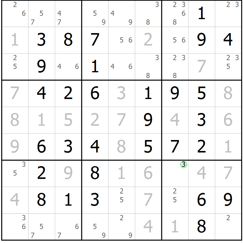 Position des candidats pour la solution de la Gr 49 page 52 du magazine de sudoku Virtuose n° 104