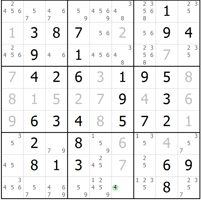 Position des candidats pour la solution de la Gr 49 page 52 du magazine de sudoku Virtuose n° 104