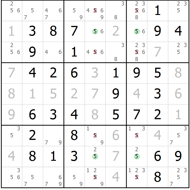 Position des candidats pour la solution de la Gr 49 page 52 du magazine de sudoku Virtuose n° 104