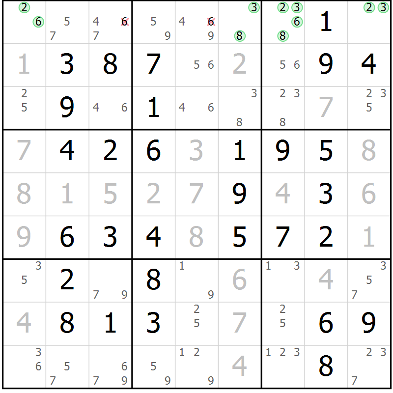 Position des candidats pour la solution de la Gr 49 page 52 du magazine de sudoku Virtuose n° 104