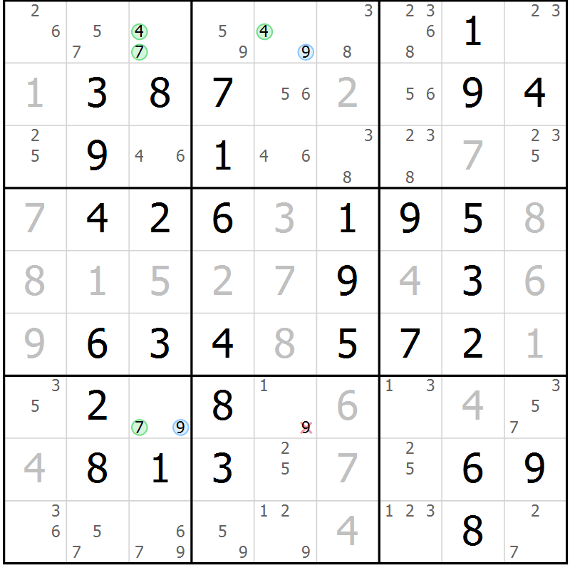 Position des candidats pour la solution de la Gr 49 page 52 du magazine de sudoku Virtuose n° 104