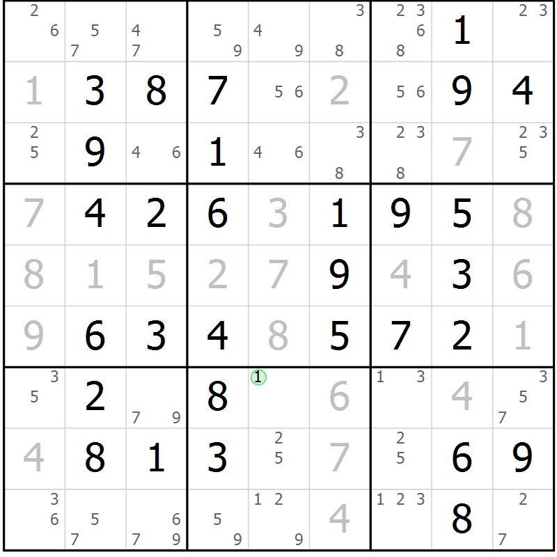 Position des candidats pour la solution de la Gr 49 page 52 du magazine de sudoku Virtuose n° 104
