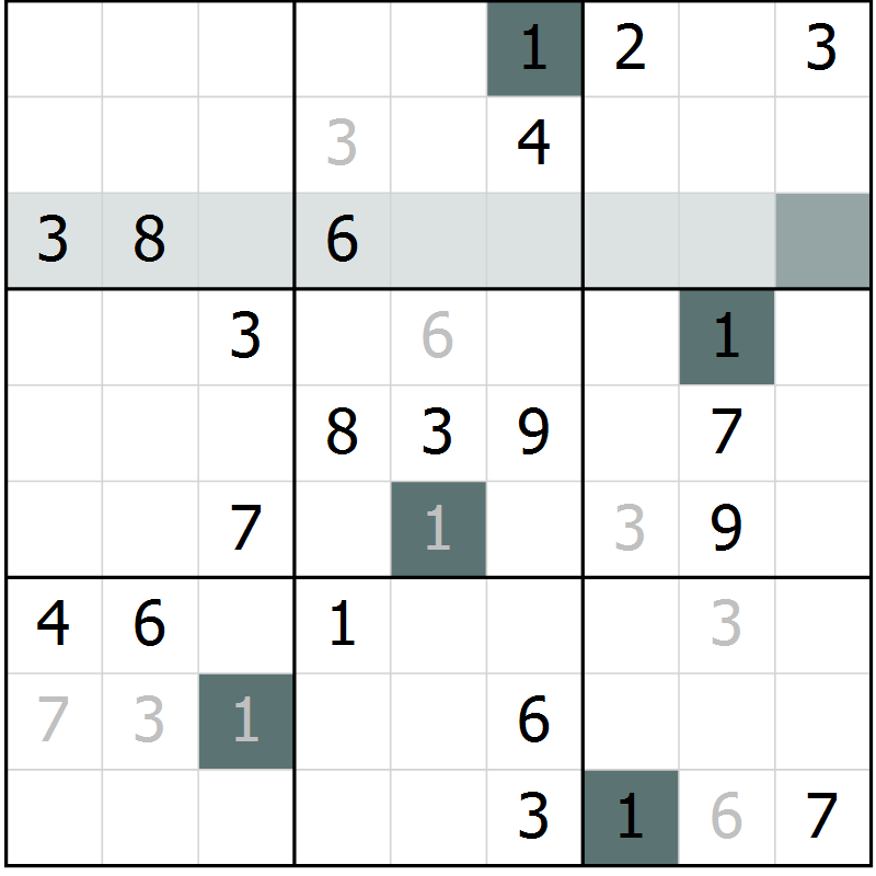 Position des candidats pour la solution de la Gr 5 page 8 du magazine de sudoku Virtuose n° 104
