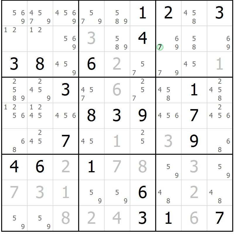 Position des candidats pour la solution de la Gr 5 page 8 du magazine de sudoku Virtuose n° 104