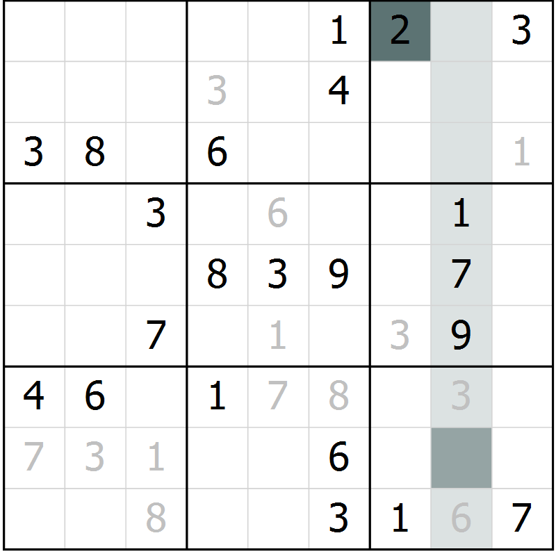 Position des candidats pour la solution de la Gr 5 page 8 du magazine de sudoku Virtuose n° 104