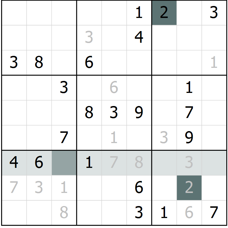 Position des candidats pour la solution de la Gr 5 page 8 du magazine de sudoku Virtuose n° 104