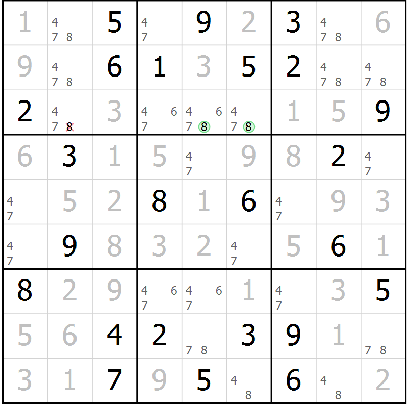 Position des candidats pour la solution de la Gr 50 page 53 du magazine de sudoku Virtuose n° 104
