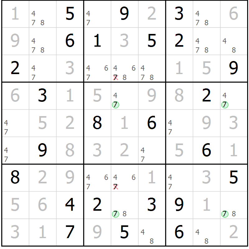 Position des candidats pour la solution de la Gr 50 page 53 du magazine de sudoku Virtuose n° 104