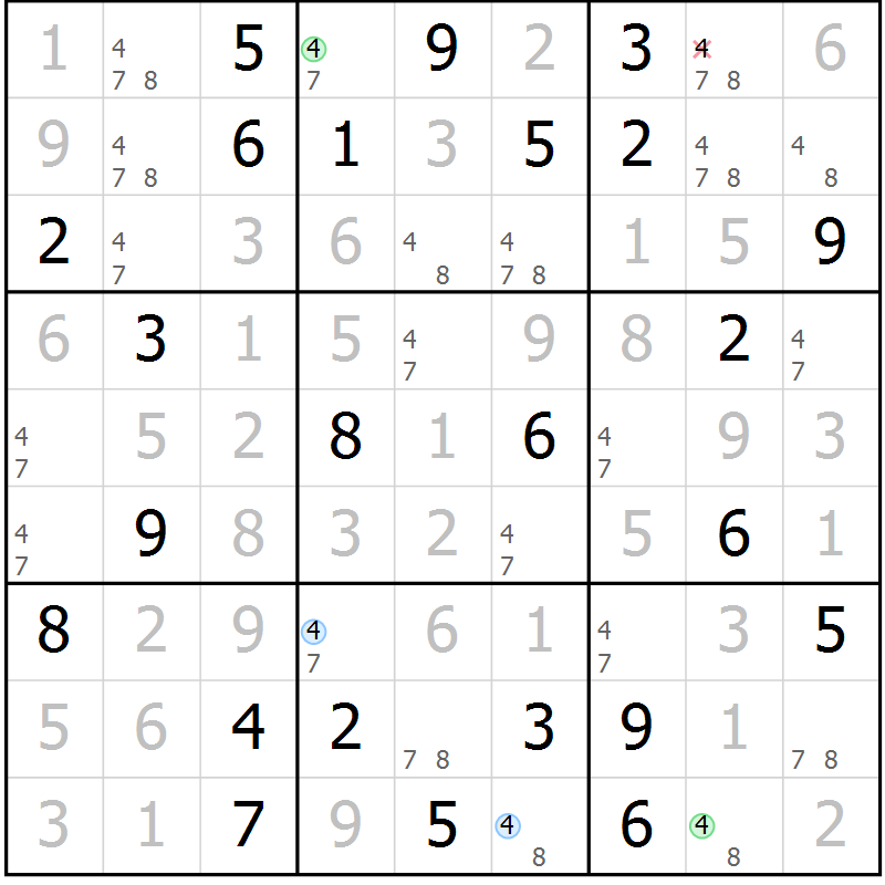 Position des candidats pour la solution de la Gr 50 page 53 du magazine de sudoku Virtuose n° 104